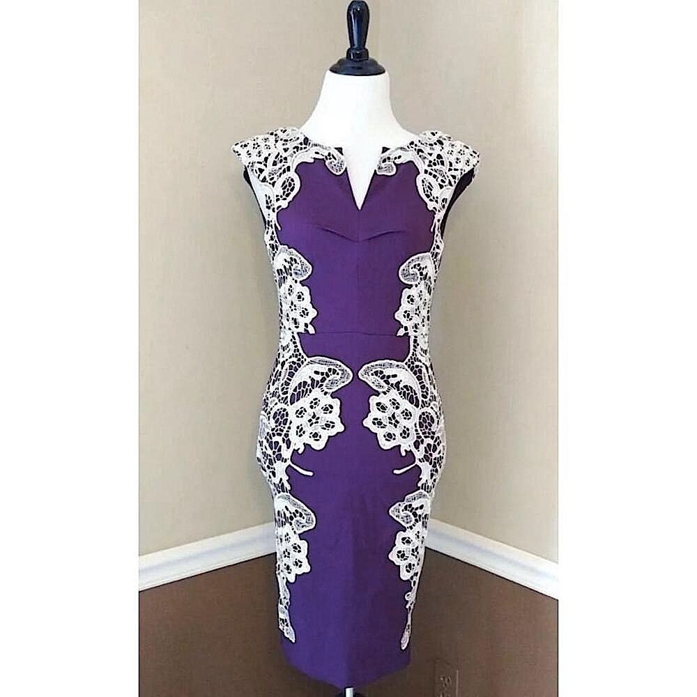 Purple Dress Ivory Crochet Lace Detail by London Dress Company Modcloth Coquette